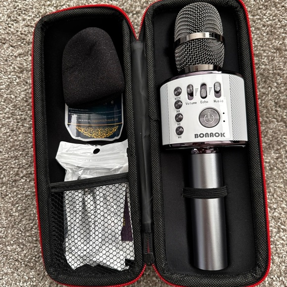 Silver Portable Bluetooth Karaoke Microphone